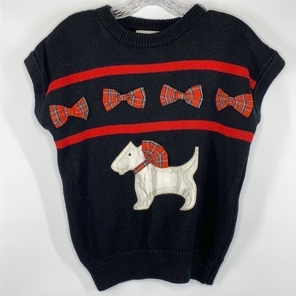 Vintage Spice of Life Scotty Dog Short Sleeve Sweater Size Large